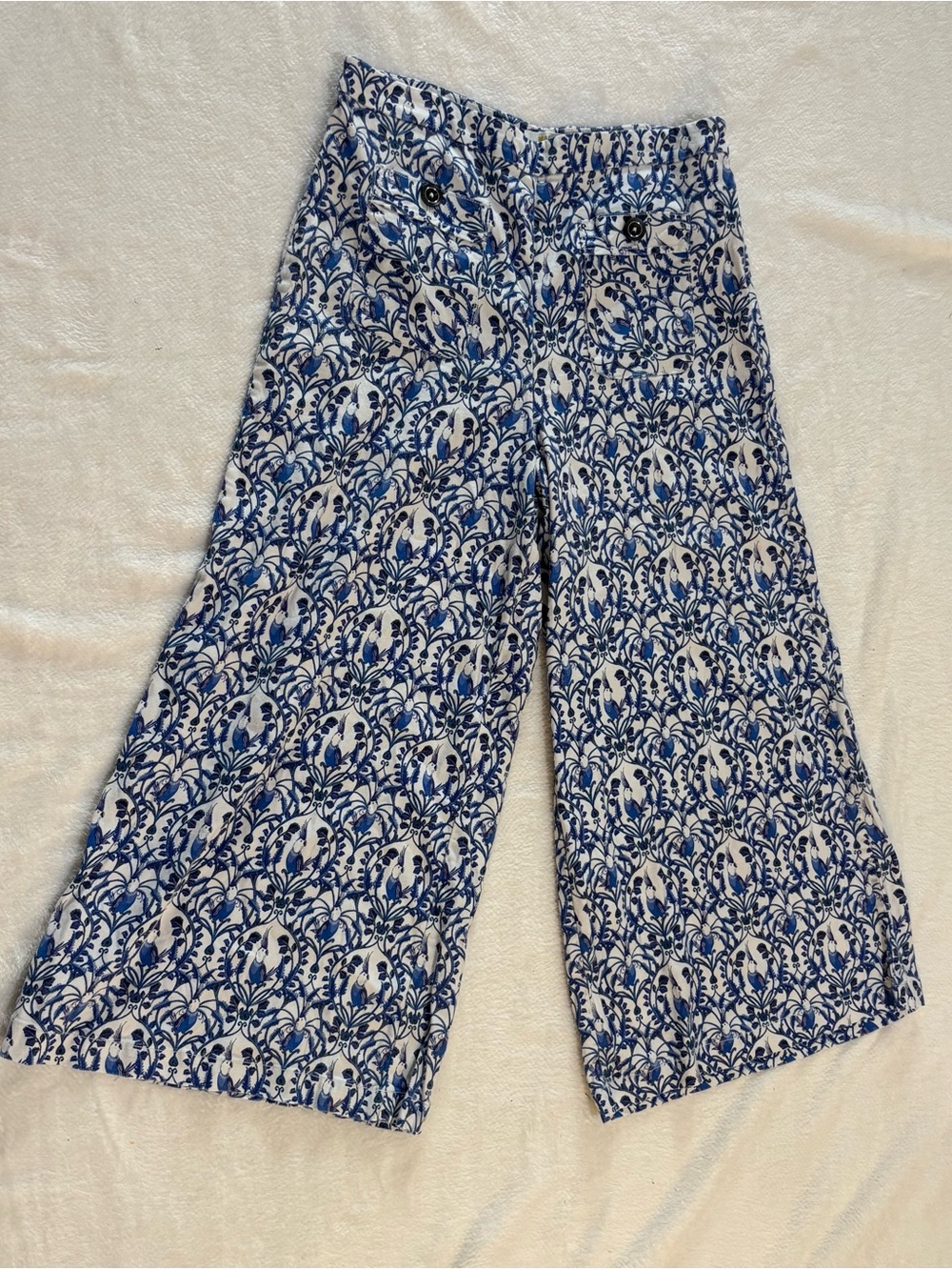 Maeve Blue and White Printed Wide-Leg women’s Pants